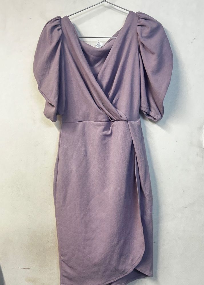 Elegant Puff Sleeve Wrap Dress