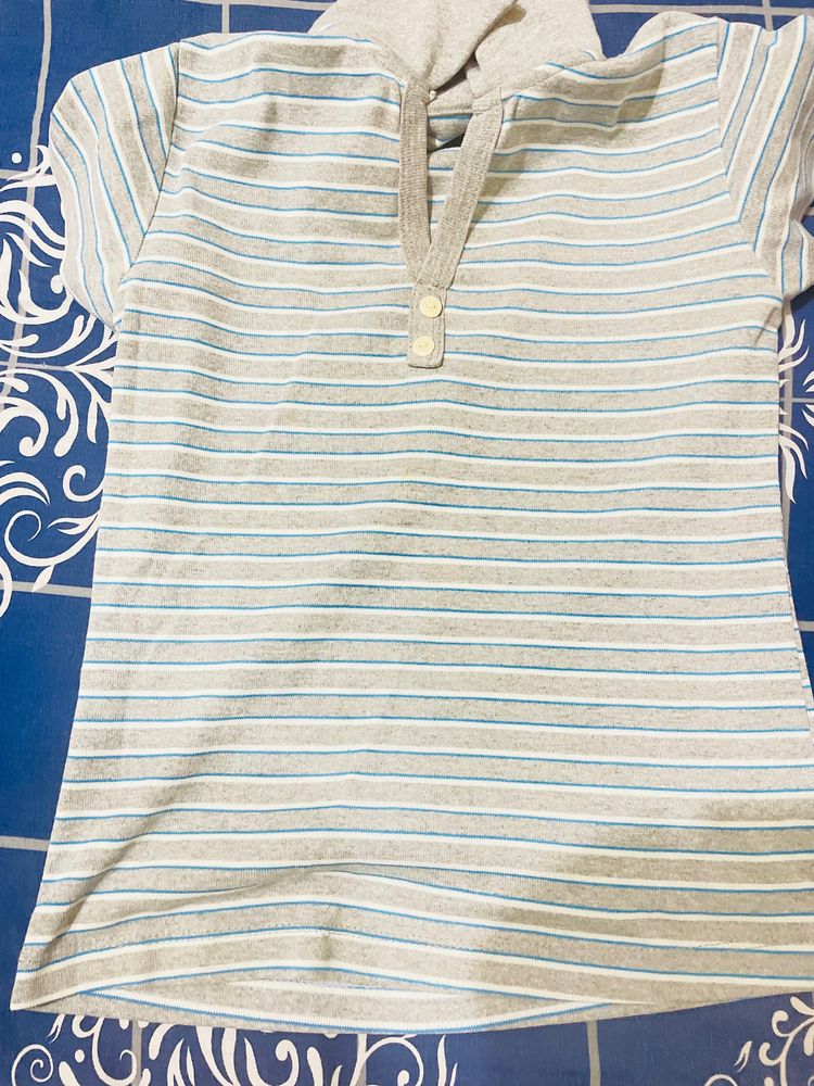 Grey With Blue Strip Tshirt