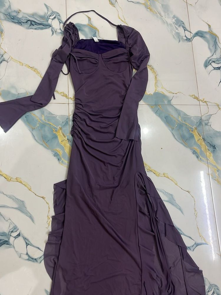 Elegant Purple Ruched Maxi Dress