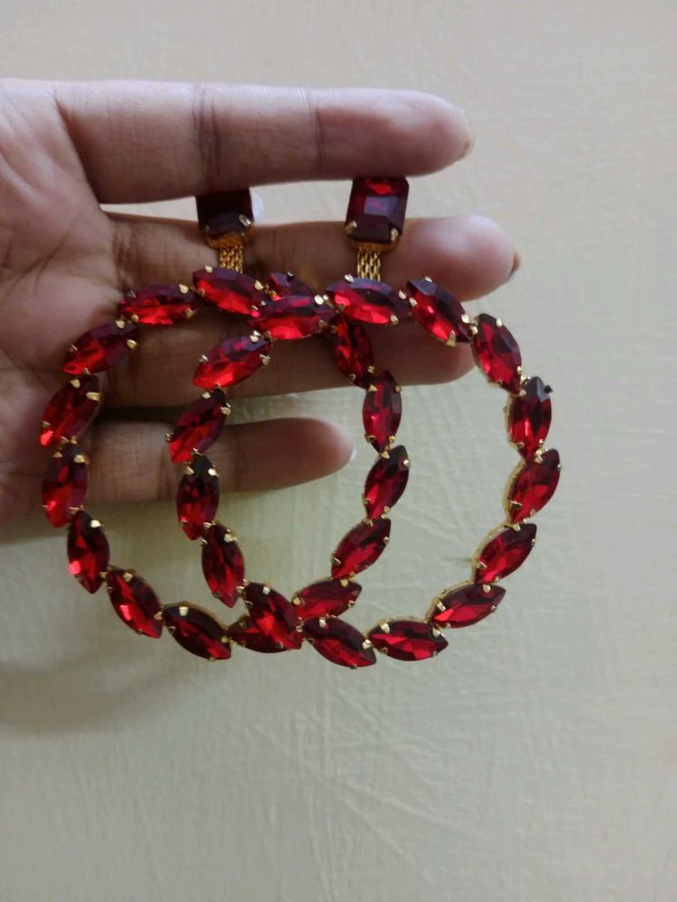 Stunning Red Gemstone Hoop Earrings