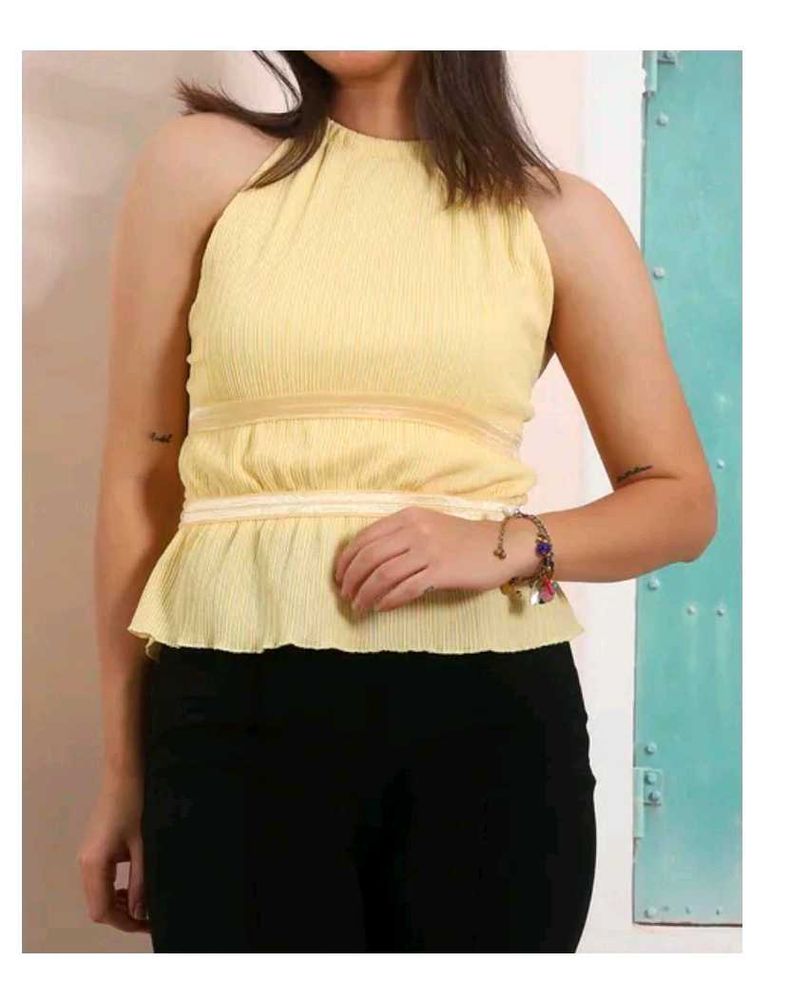 Yellow Halter Neck Peplum Top