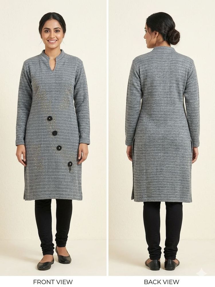 Stylish Grey Striped Kurta with Embellishments