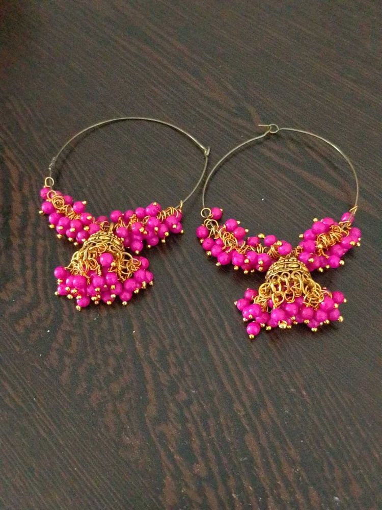 Stunning Pink Jhumka Hoop Earrings