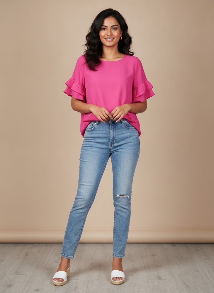 Pink Ruffle Sleeve Top