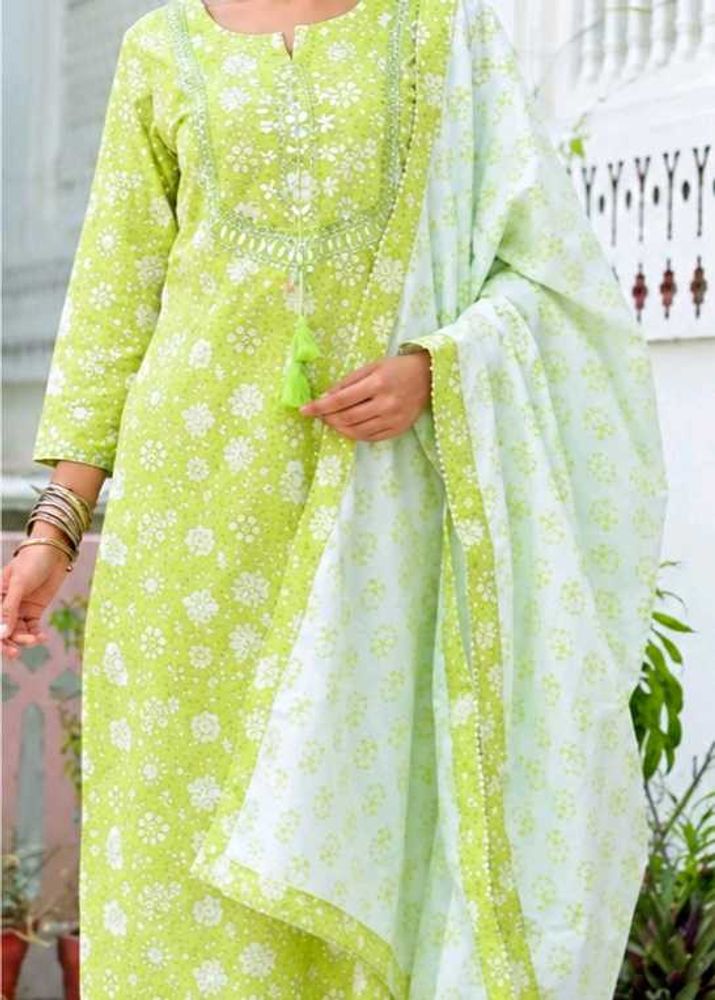 Green Printed Kurta Set with Dupatta