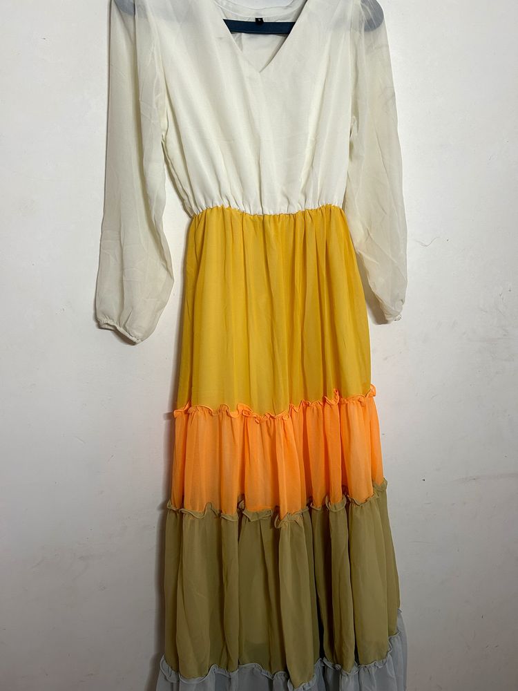 Multicoloured long maxi v-neck dress