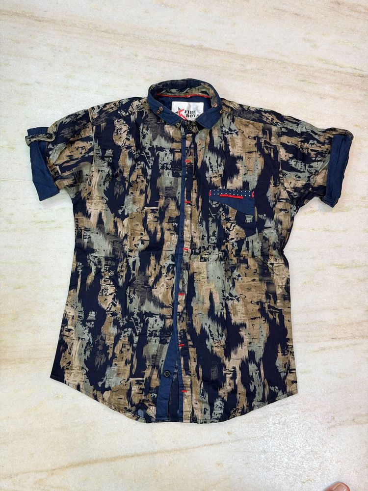 boys Camo Print Short Sleeve Shirt