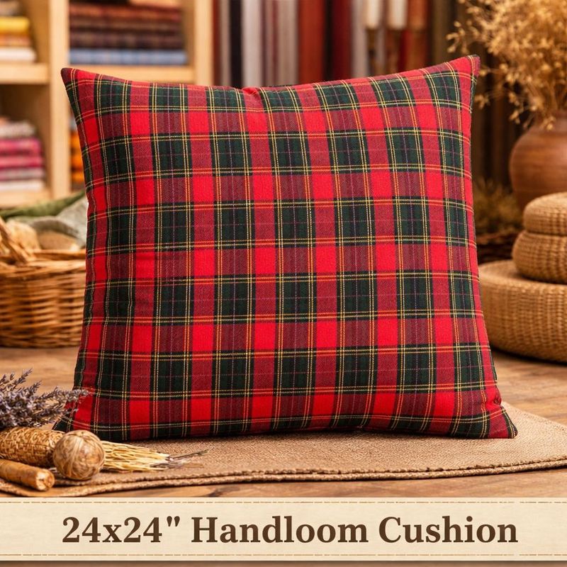Red Plaid Handloom Cushion Cover