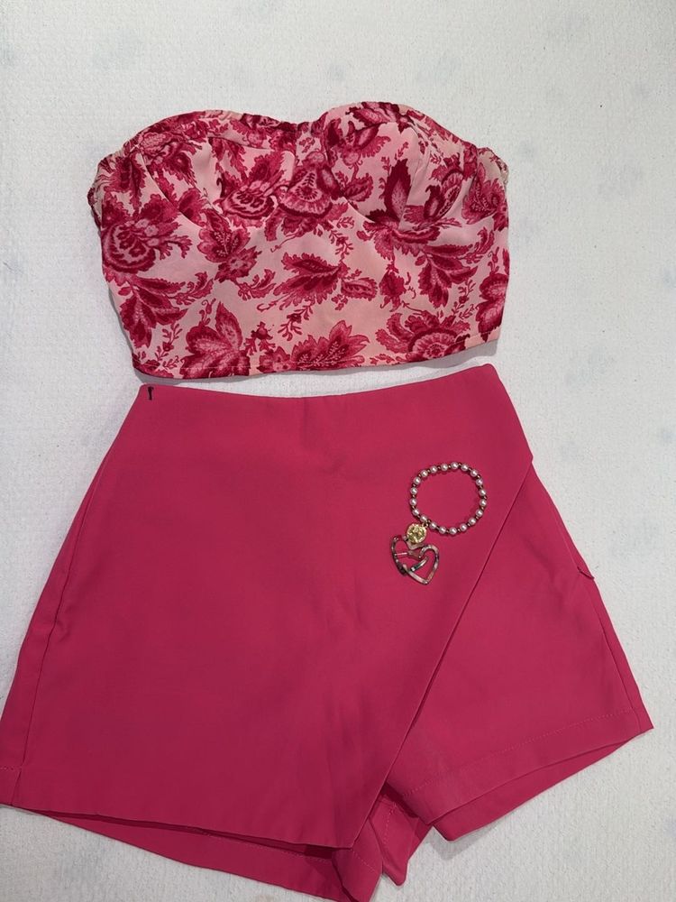 Chic Pink Skort &amp; Floral Top Set