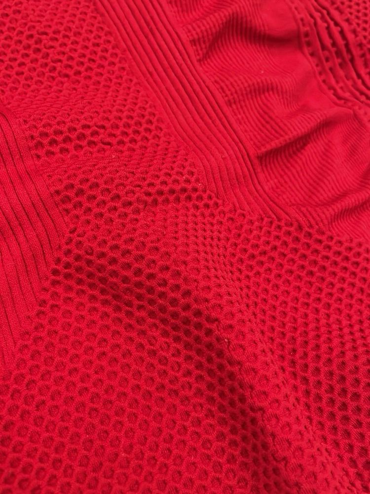 Red One-Shoulder Textured Tank Top