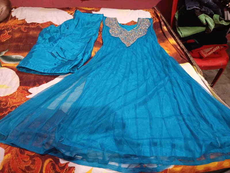 Elegant Blue Anarkali Kurta Bottom Set