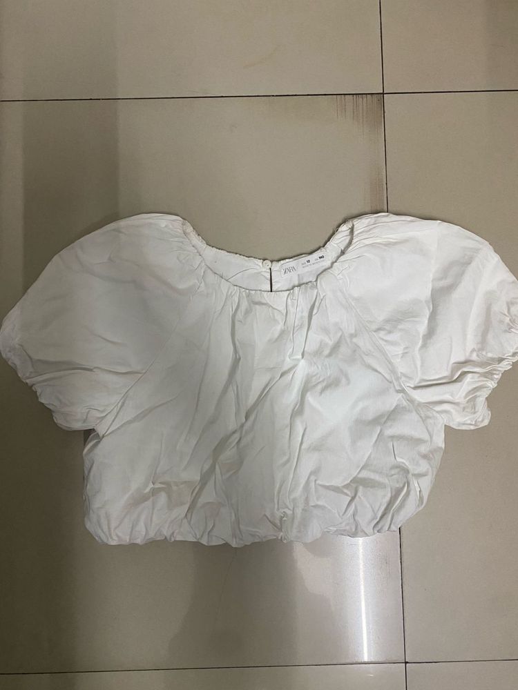 White Puff Sleeve Cropped Top