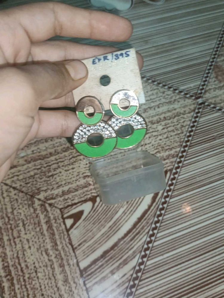 Green &amp; White Dangle Earrings