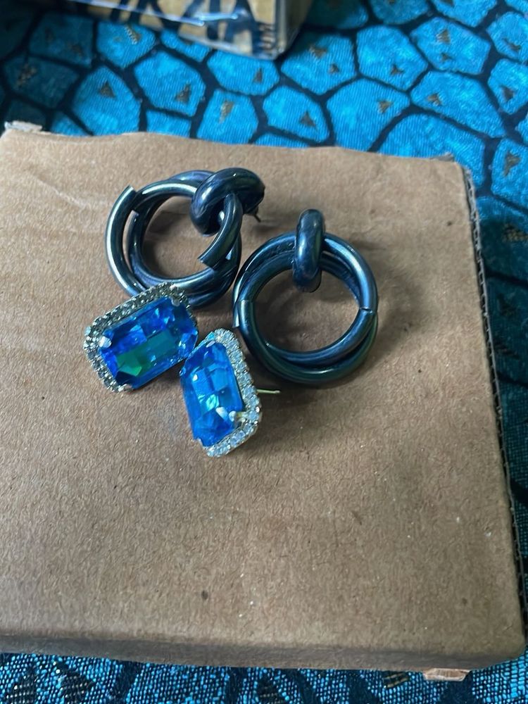 Statement Earrings - Blue Gem Accents