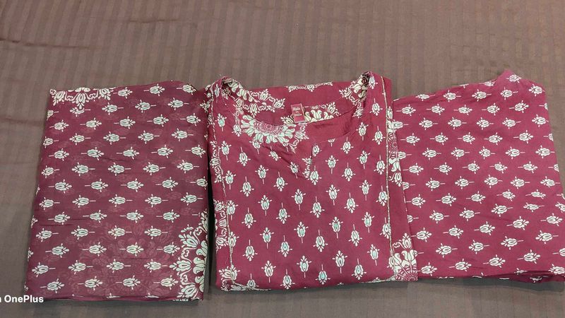 Maroon Printed Kurta Set