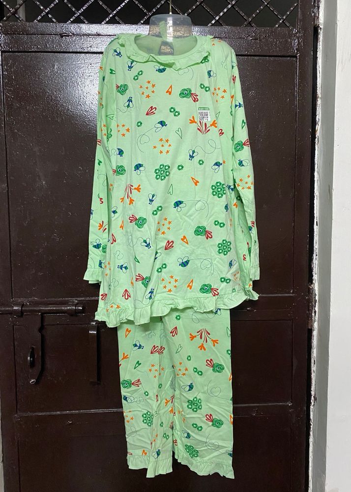 Cute Green Cartoon Print Night Suit