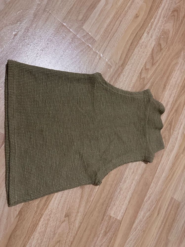 Olive Green Ribbed Turtleneck Top