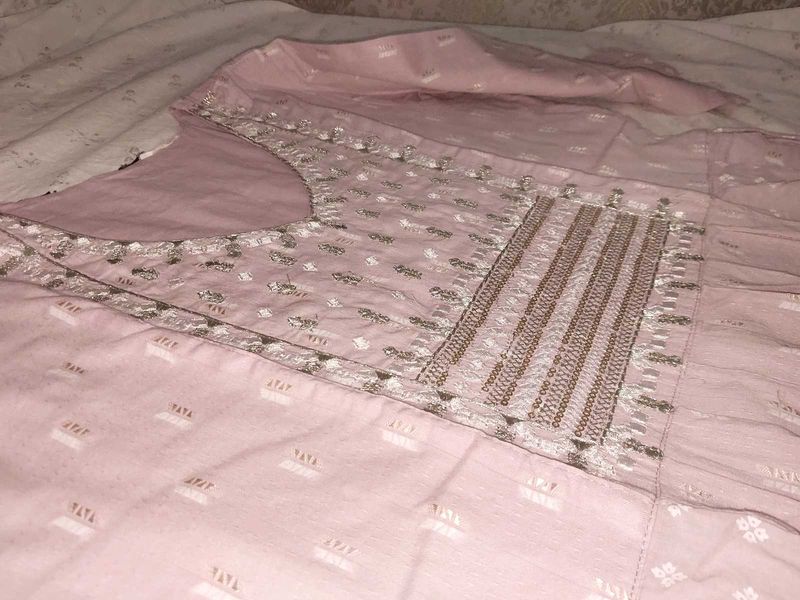 Embroidered Pink frock style Kurta