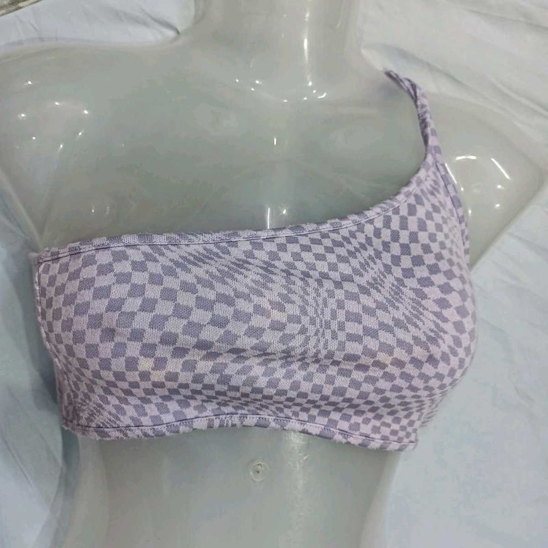 😍 One Shoulder Checkered Crop Top