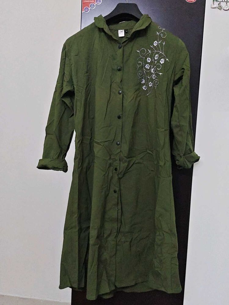 Stylish Olive Green Embroidered Kurta