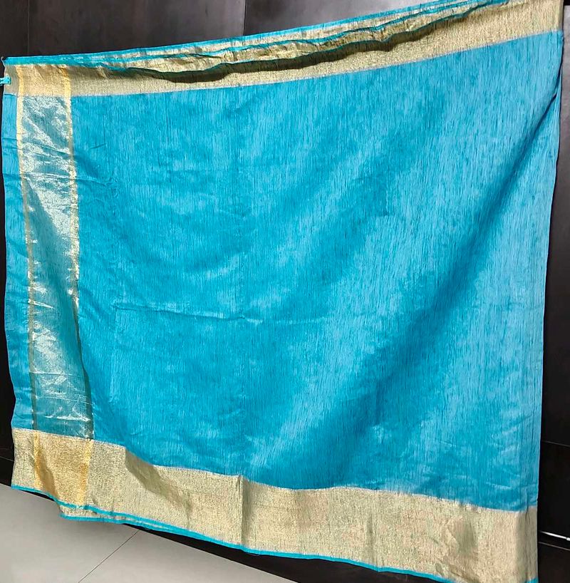 Blue Saree with Gold Border, matching blouse