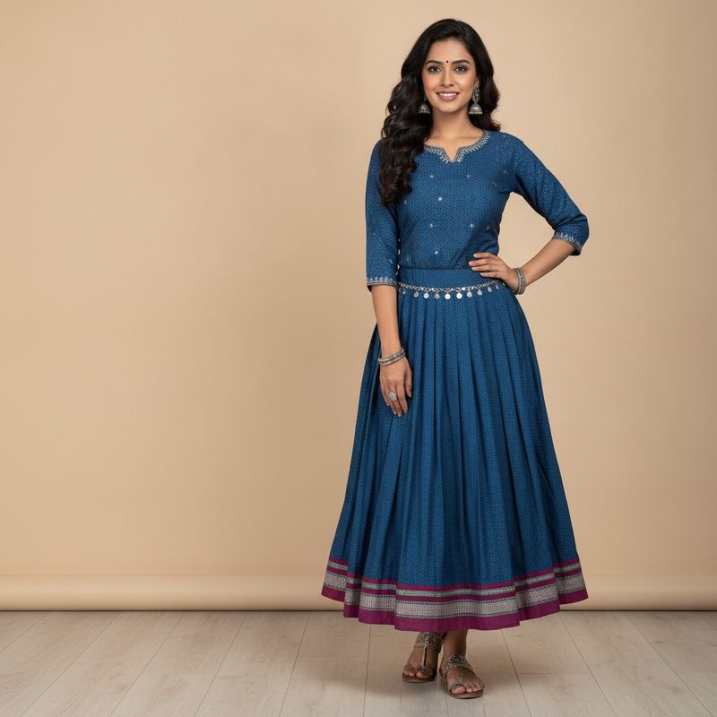 Blue Printed Ethnic Skirt with top