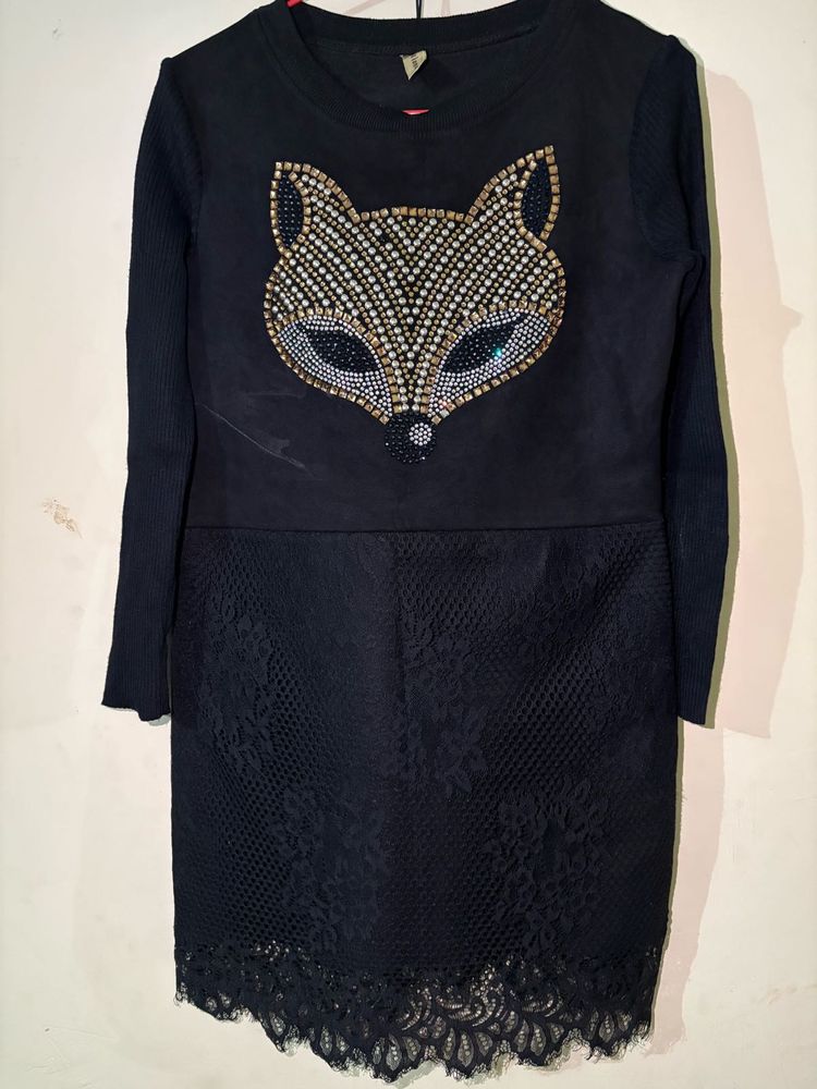 Cute Black Dress with Fox Design