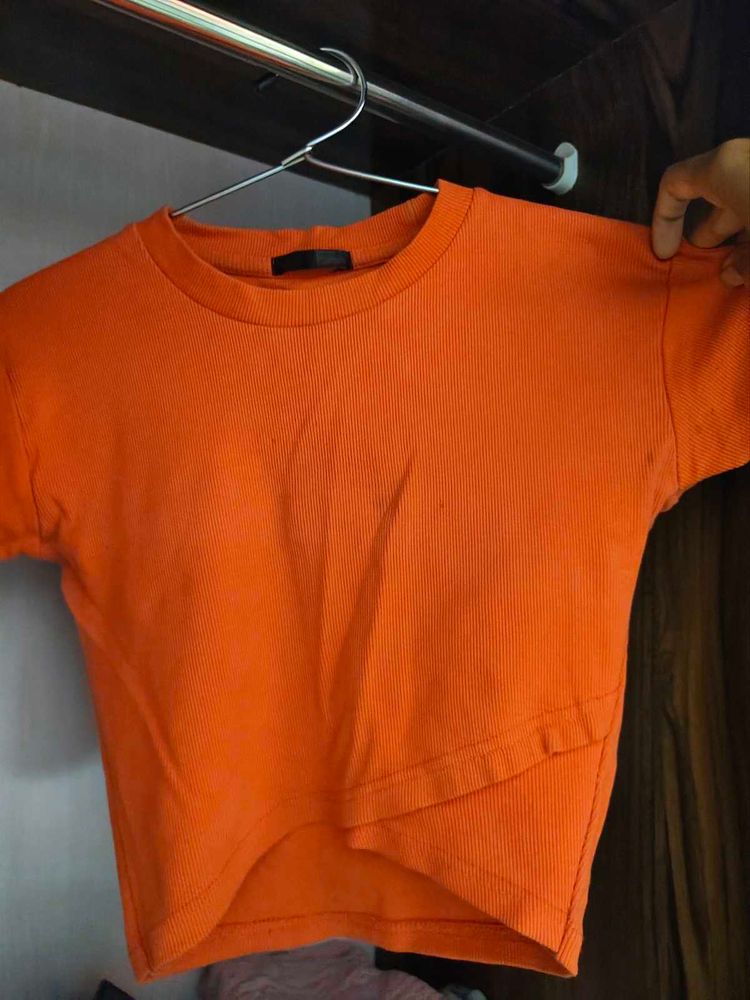 Orange Ribbed Crop Top