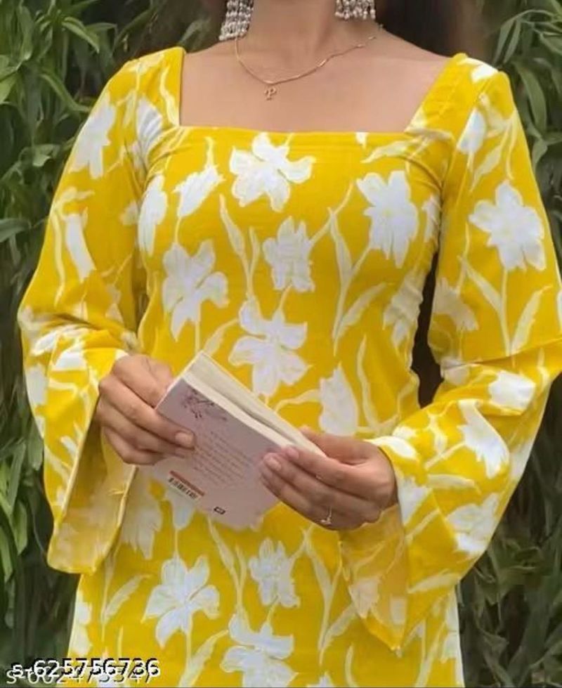 Floral Print Yellow Kurta