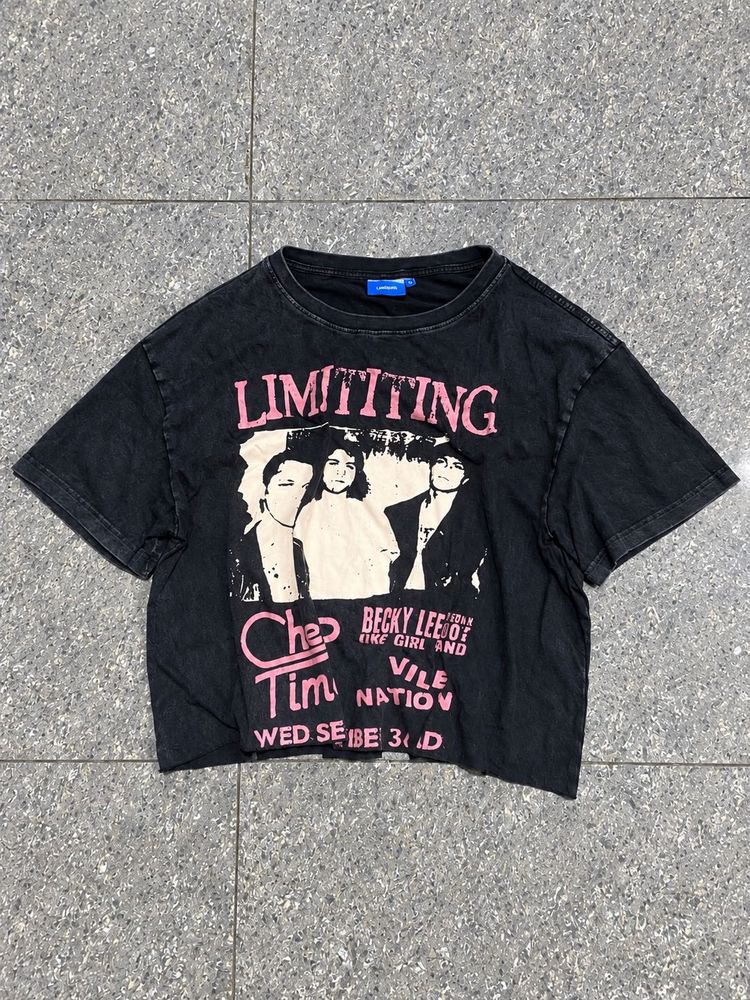 unisex y2k Washed Black Cropped T-Shirt