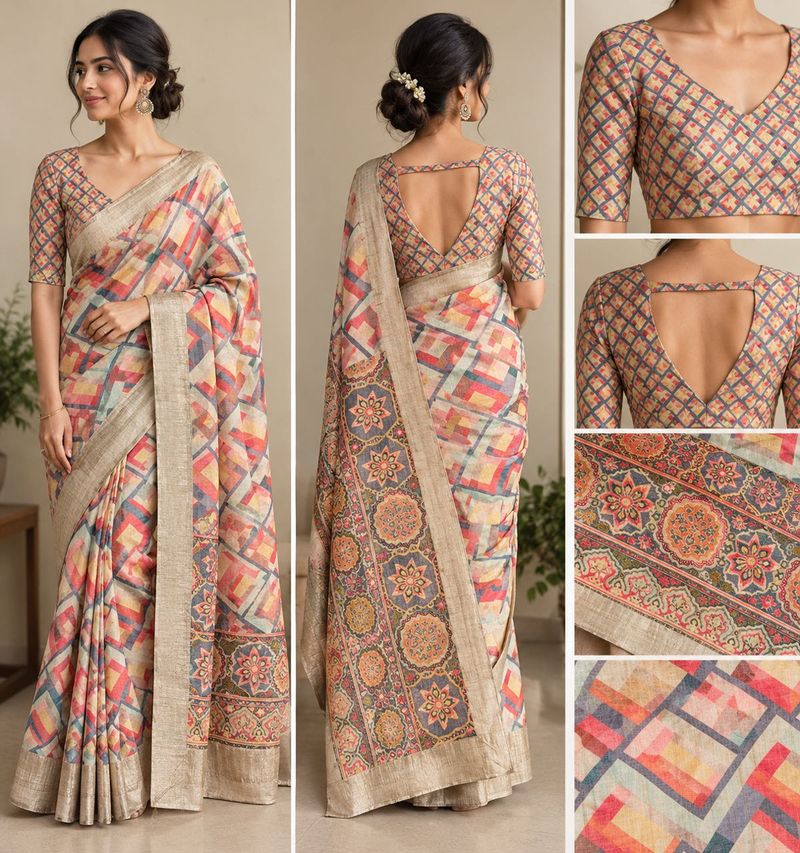 Cotton  Designer Geometric Print Saree