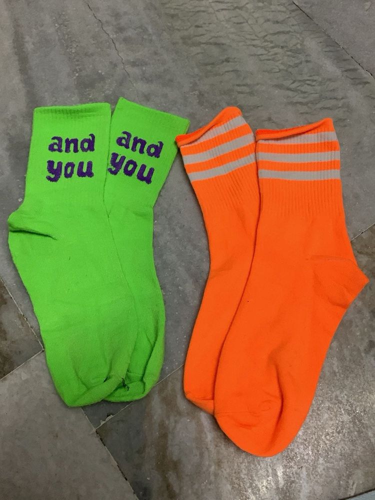 Vibrant Neon &amp; Orange Striped Socks
