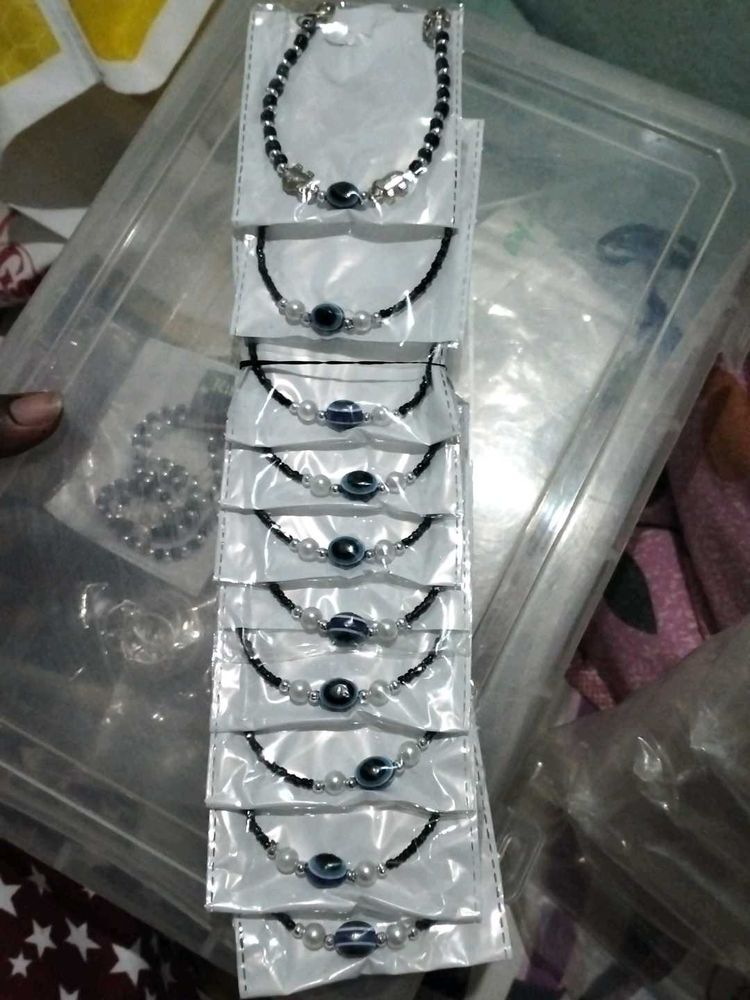 Baby Black Moti Anklet and bracelet