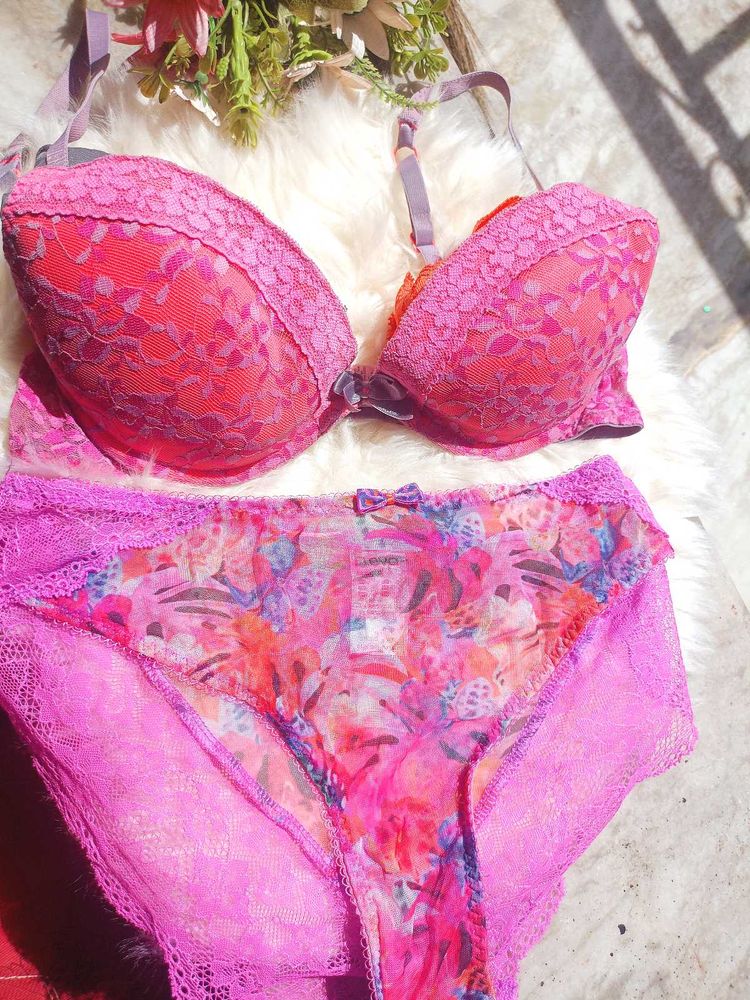 Pink Lace Bra &amp; Panty Set