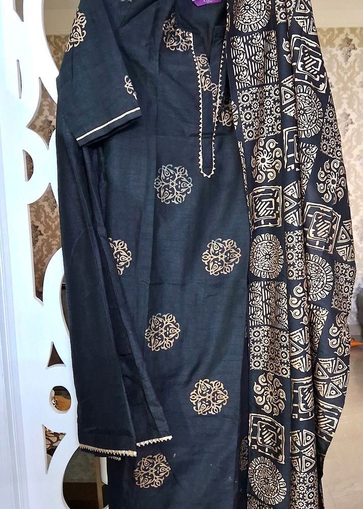Stylish Libas Black And Golden Patch Work With Plazoo And Stunning Duppatta