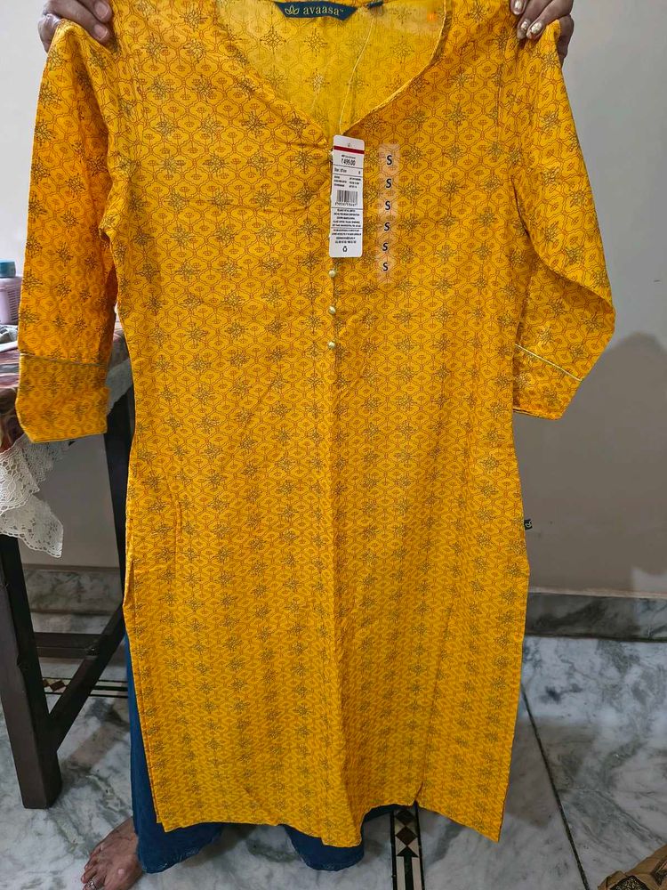 Vibrant Yellow Printed Kurta