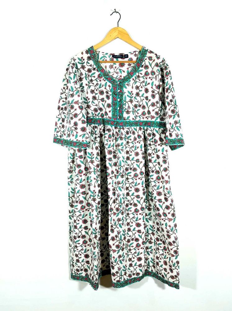 Off White Printed A Line Kurta Women's