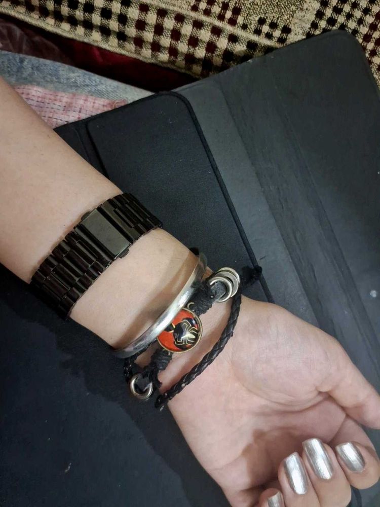 y2k vintage leather Bracelet with Spiderman Charm