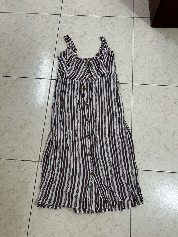 Striped Button-Front Midi Dress