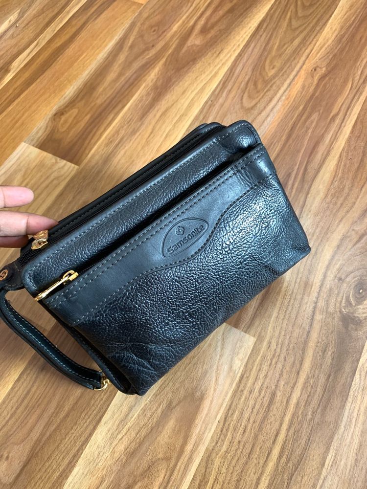 Samsonite Black Leather Clutch Bag