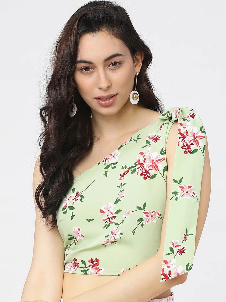 Floral One-Shoulder Tie-Up Top