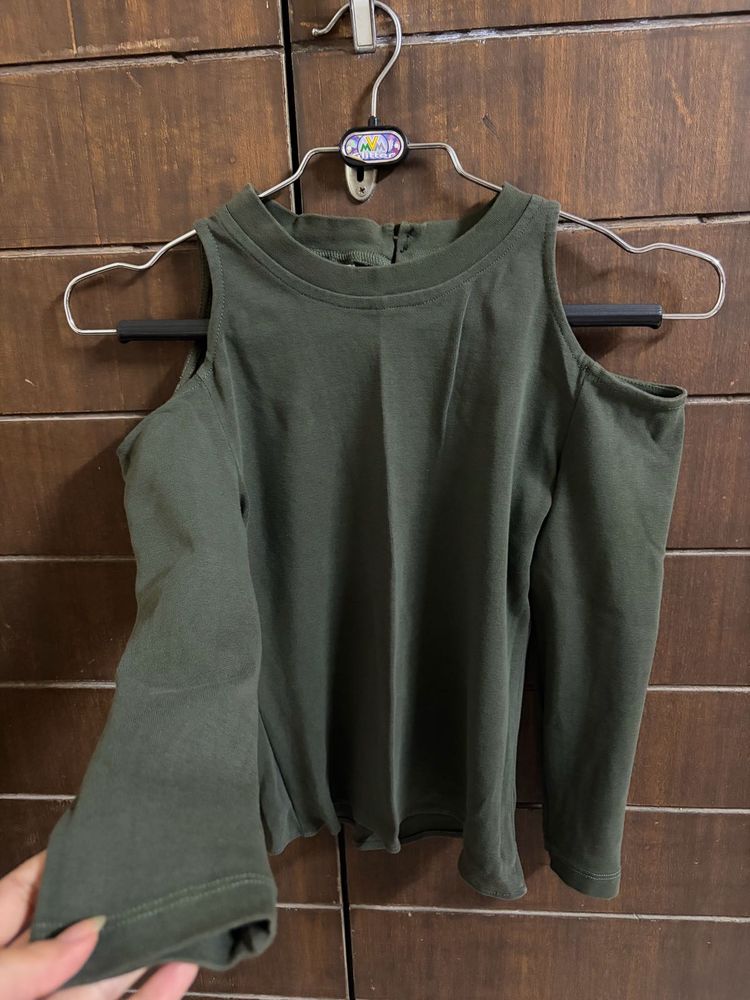 Olive Cold Shoulder Long Sleeve Top