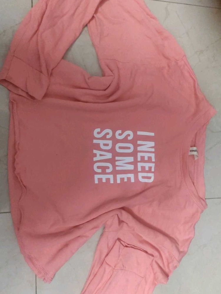 Pink "I Need Space" Cropped Sweatshirt