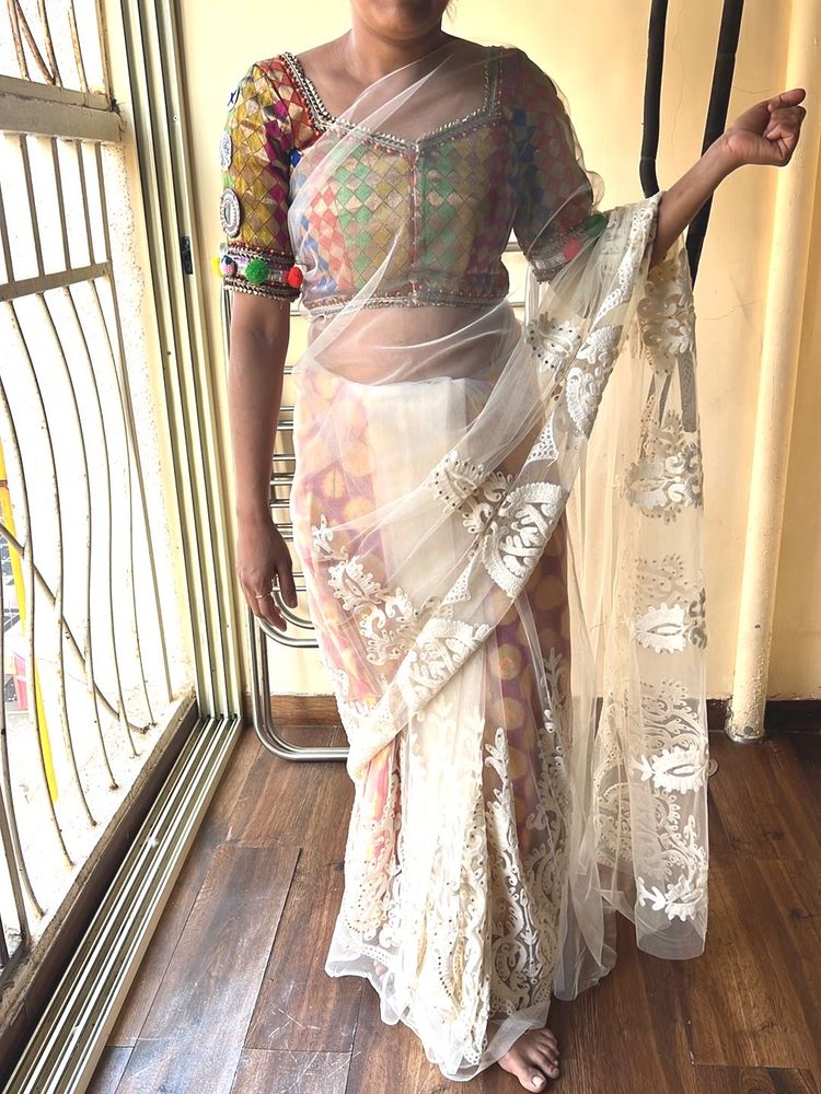 Colorful Ethnic Saree, Blouse &amp; Petticoat Set