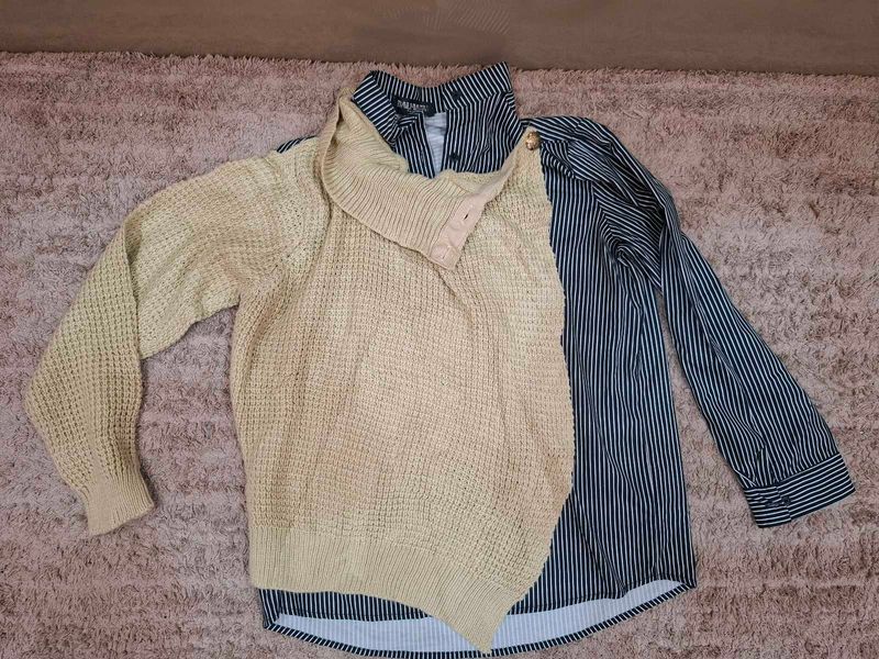 Striped Shirt &amp; Knit Sweater