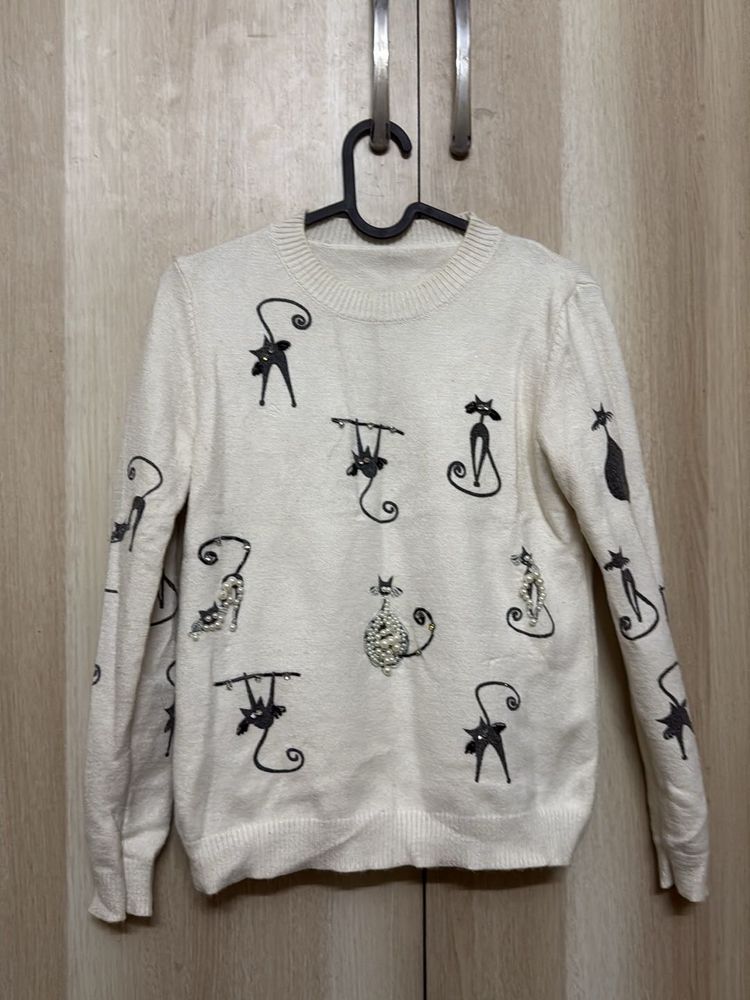 Cute Cat Print Sweater