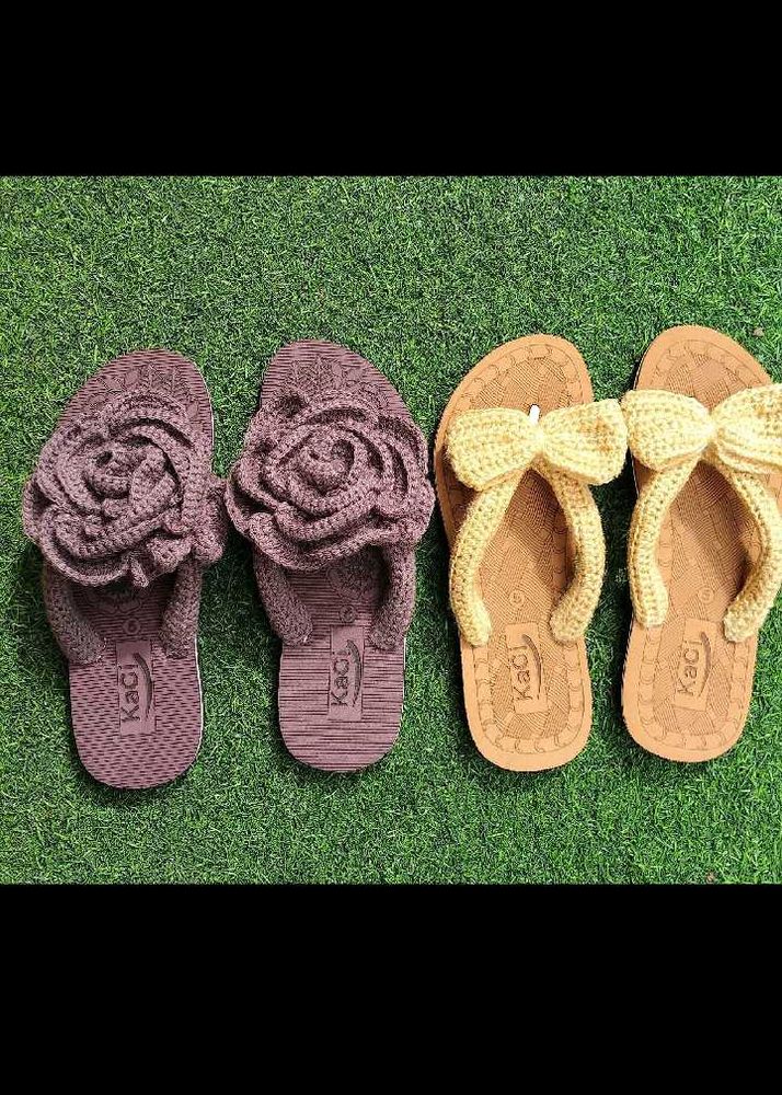 Cute Crochet Flower &amp; Bow Flip Flops