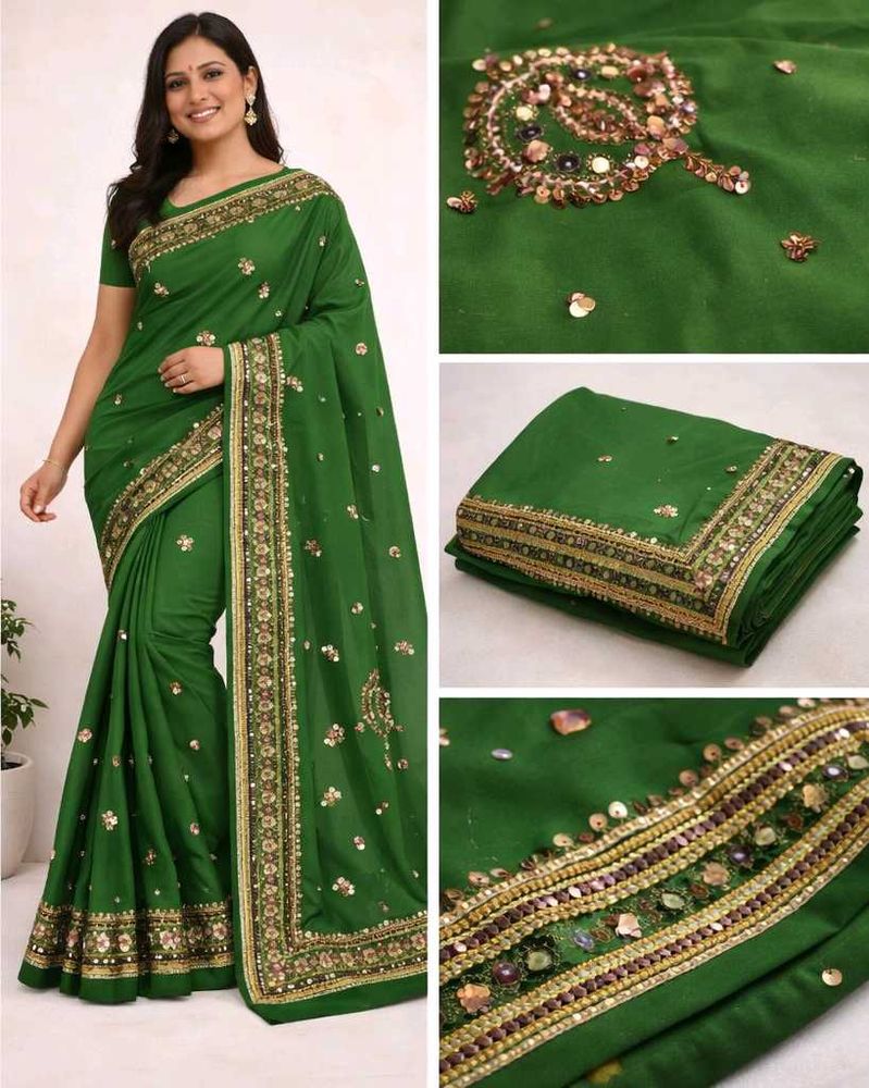Green Embellished Fabric