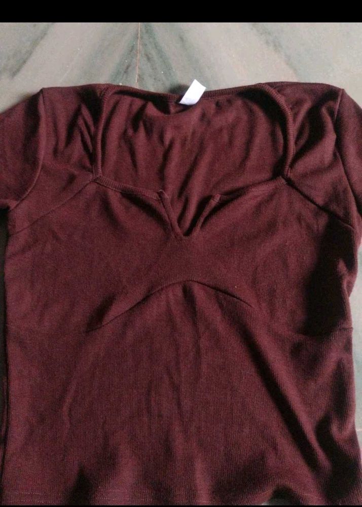 Maroon V-Neck Knit Top