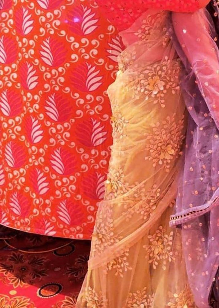 Embroidered Net Saree without blouse